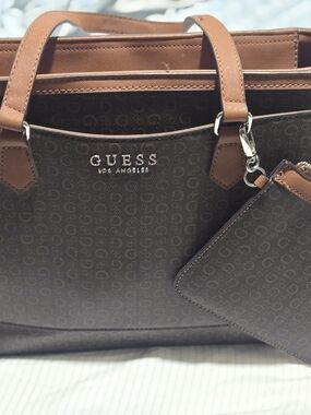 GUESS Brown Logo Tote with Tan Handles